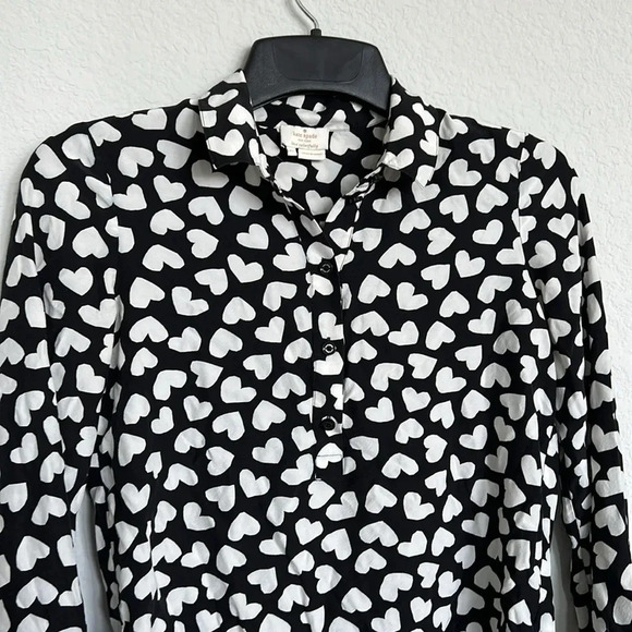 Kate Spade Silk Black Heart Print Half Button Down Shirt - Picture 3 of 9